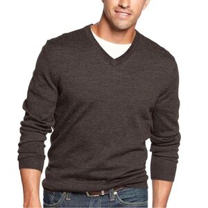 Brooks Brothers MARINO WOOL Brown Pullover V-Neck Sweater. Size L MSRP $148.00